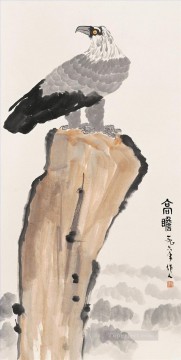  Rock Arte - Águila Wu Zuoren sobre roca tinta china antigua